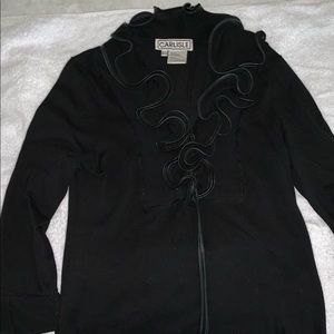 Carlisle Black Cashmere/Silk sweater, leather trim